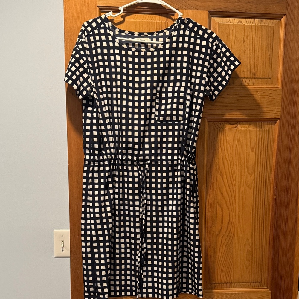 GAP Navy and Cream Checkered Midi Dress